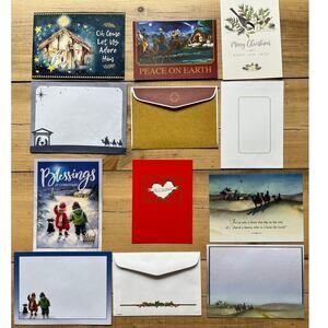 Lot of 6 Christmas/Holiday Greeting Cards w/ envelopes. Birds. Jesus. People